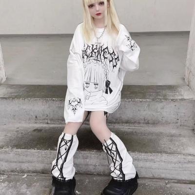 Streetwear T Shirts Women Clothing Print Long Sleeve Tees Casual Fashion Japanese Camisetas Cartoon Y2k Tops Oversized T-shirts