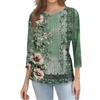 Women's Casual Round Neck Three Quarter Sleeve Floral Print Top Lightweight Soft Fabric Comfortable Fit