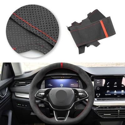 Hand Sewing Car Accessories Steering Wheel 1.2mm Suede Leather Cover Interior Trim For Skoda Octavia PRO KAROQ