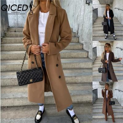 Women's Vintage Casual Solid Color Print Autumn Winter Long Sleeve POLO Neck Jackets & Coats
