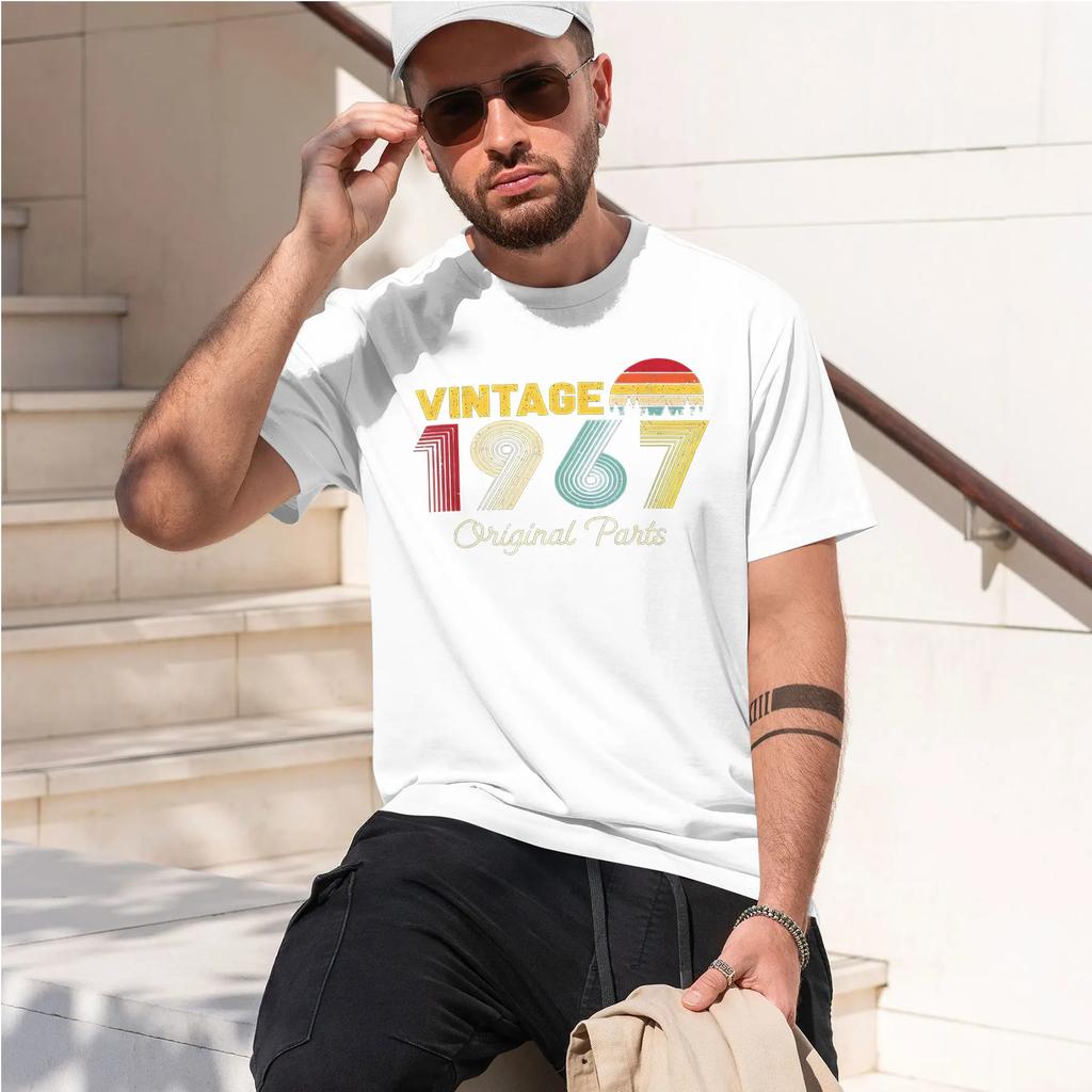 Vintage 1967, All Original Parts 2026 Fashion Heavyweight Hot Selling Retro Printed Pattern Fun Round Neck T-shirt for Daily
