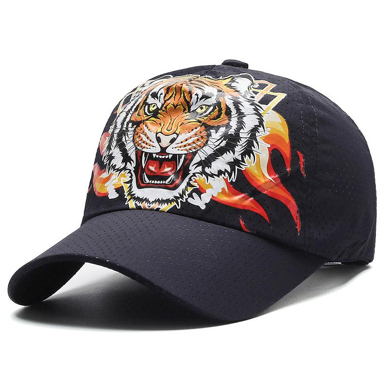 Unisex Quick-Dry Polyester Baseball Cap with Tiger Print - Breathable Sun Protection Dad Hat