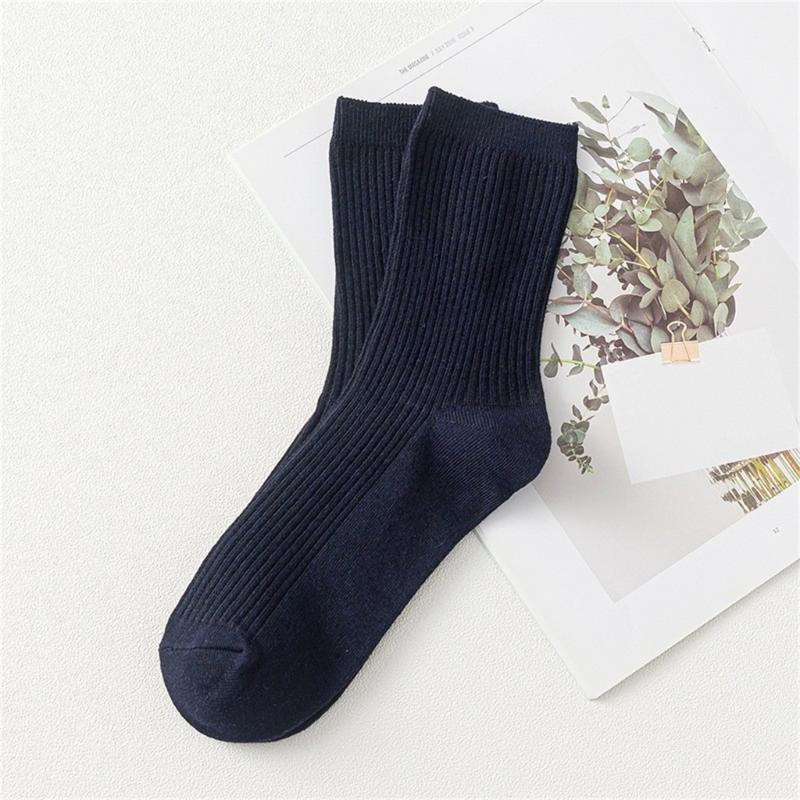 5 Pairs Moisture Wicking Sports Socks With Ribbed Knitted Design Breathable Solid Color Middle Calf Socks For Men Women
