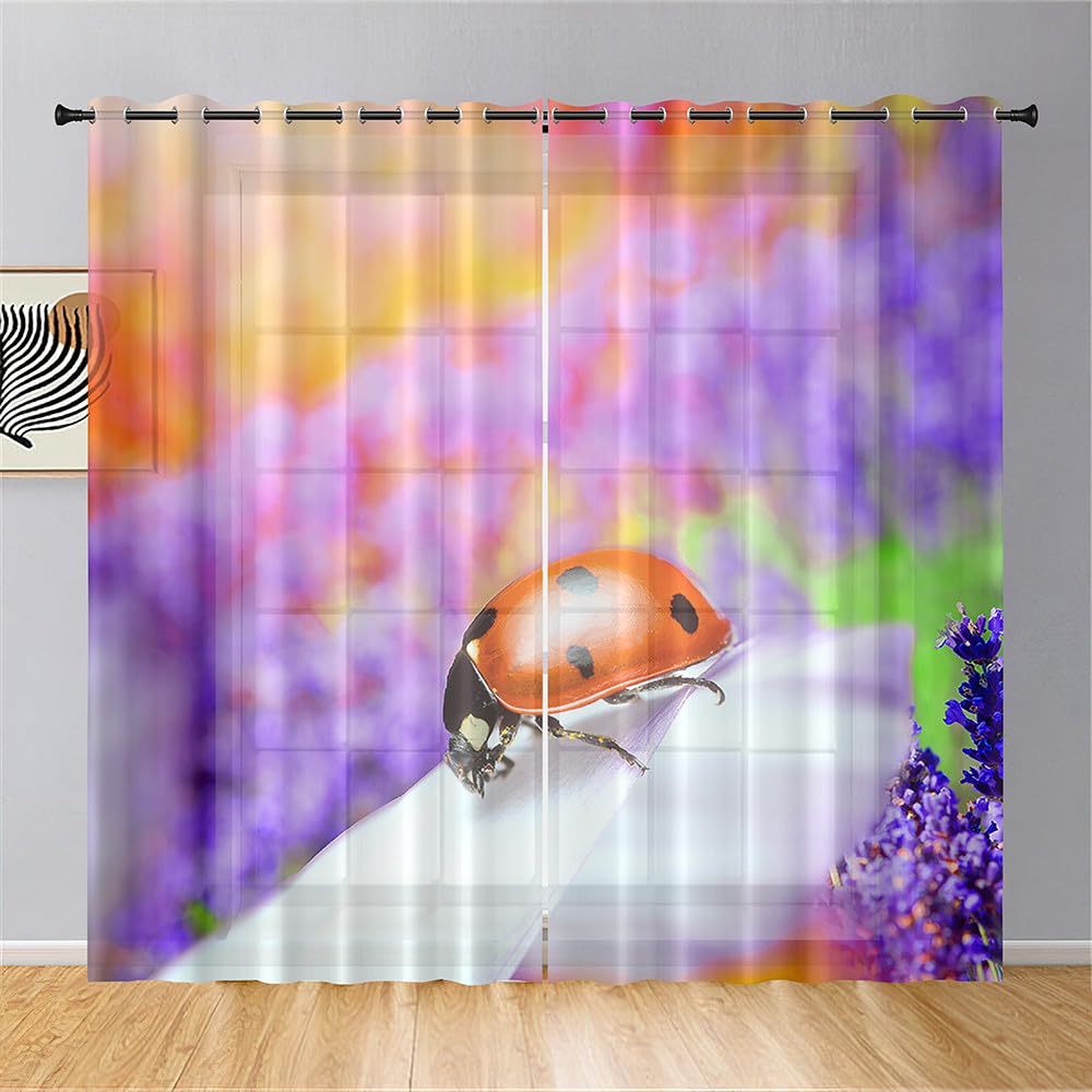 Cartoon Ladybug Curtain Funny Animal Translucent Voile Curtains Bedroom Living Room Balcony Decor Tulle With Sheer Polyester Perfect For