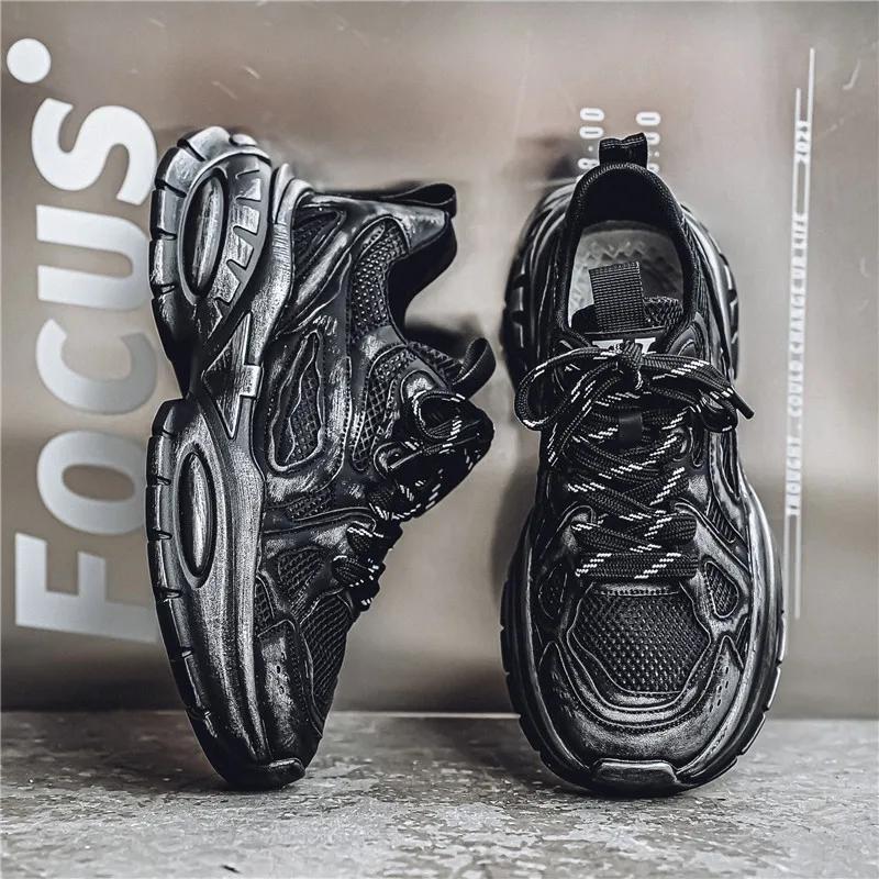 Chunky Sneaker Men Designer Distressed Sport Shoe Fashion Casual Leather Mesh Breathable Height Increased Platform Running Shoes