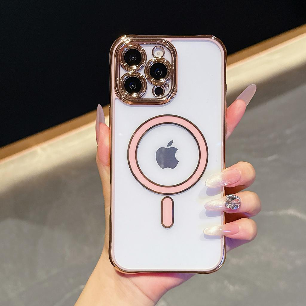 For iPhone 16 Pro Magnetic Case Electroplated 2.0mm Acrylic TPU Phone Back Cover