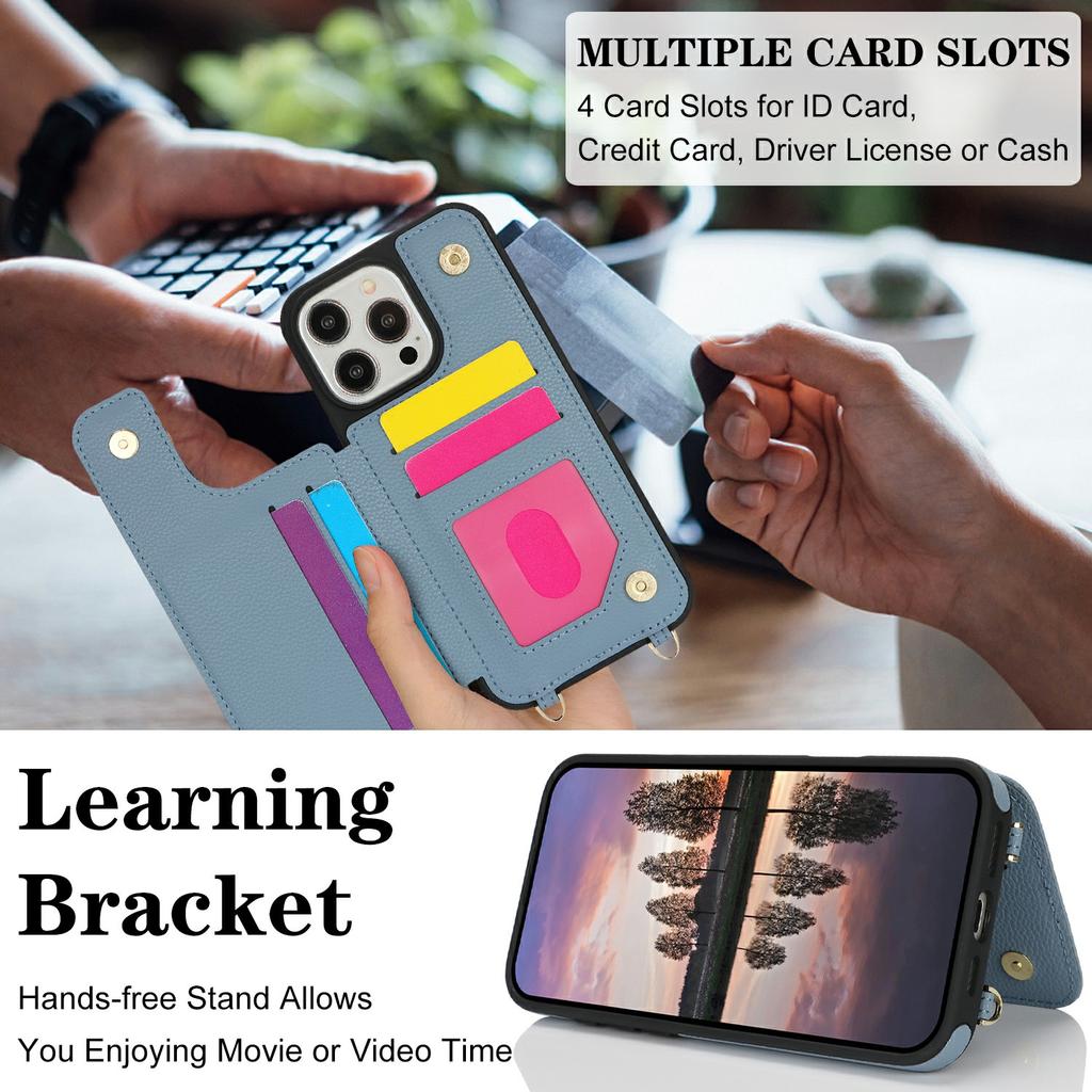 For iPhone 15 Pro Max Case with Card Holder,Kickstand,RFID Blocking PU+TPU Phone Back Cover