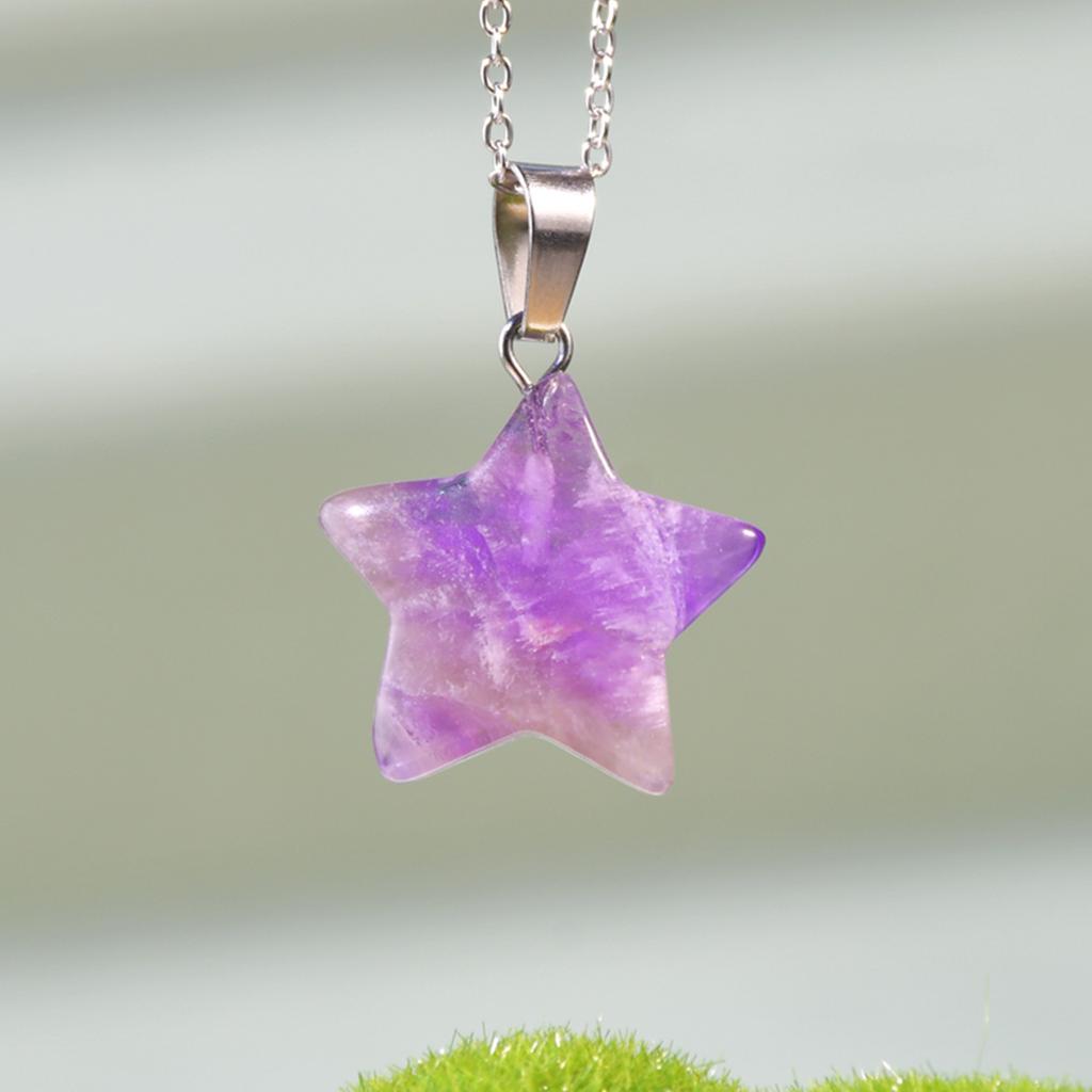 1pc Natural Stone Pendant Five-pointed Star Shape Amethyst Lapis Lazuli Lady Charm Necklace Jewelry Gifts Pendant