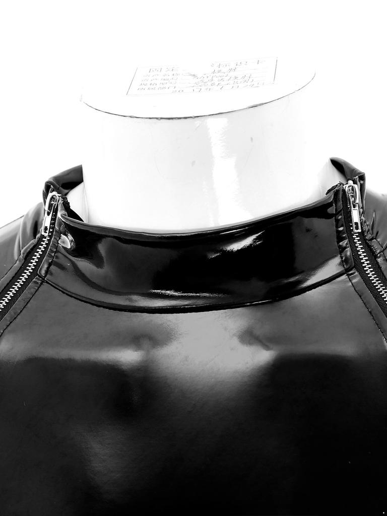 Muži Wet Look Lakovaná kůže Slim Fit kombinézy Dlouhý rukáv Zip v rozkroku Trikot Body Catsuit Clubwear