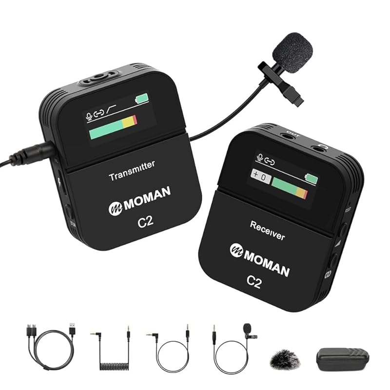 

wireless pin microphone, Moman C2 Wireless microphone system compatible with single-lens reflex cameras, video cameras, smartphones, and computers 1