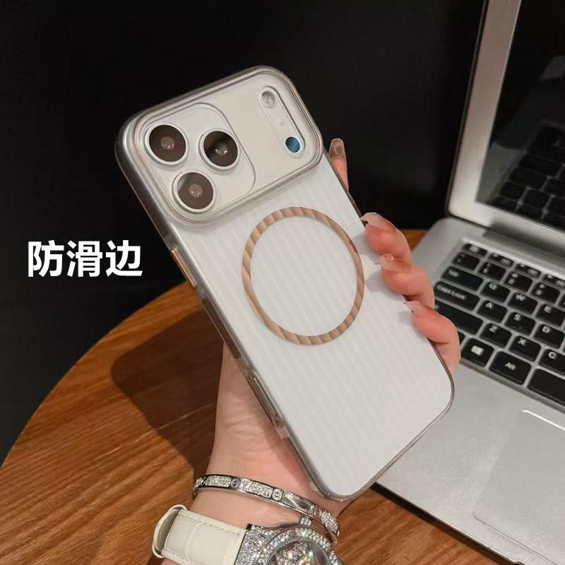 Applicable to Apple 17proMax corrugated magnetic mobile phone case iPhone16 matte two-color PC anti-drop 15 protective case