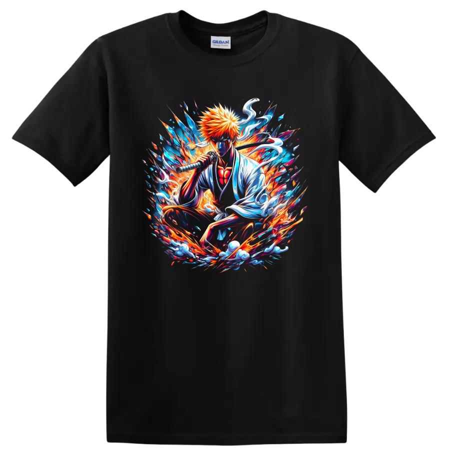 Ichigo Kurosaki Anime T Shirt w/ Energy Sword Color Splash Graphic Style Tee