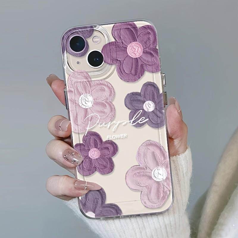 Pink Purple Floral Soft Silicone Case for Apple iPhone 16/15/14/13/12/11 - High Transparency
