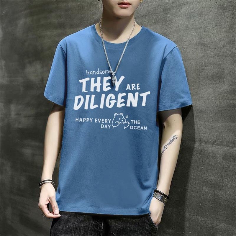 Men'S Short-Sleeved T-Shirt New Summer Trend Korean Version Loose Bottoming Shirt Clothes T-Shirt Large Size Teen