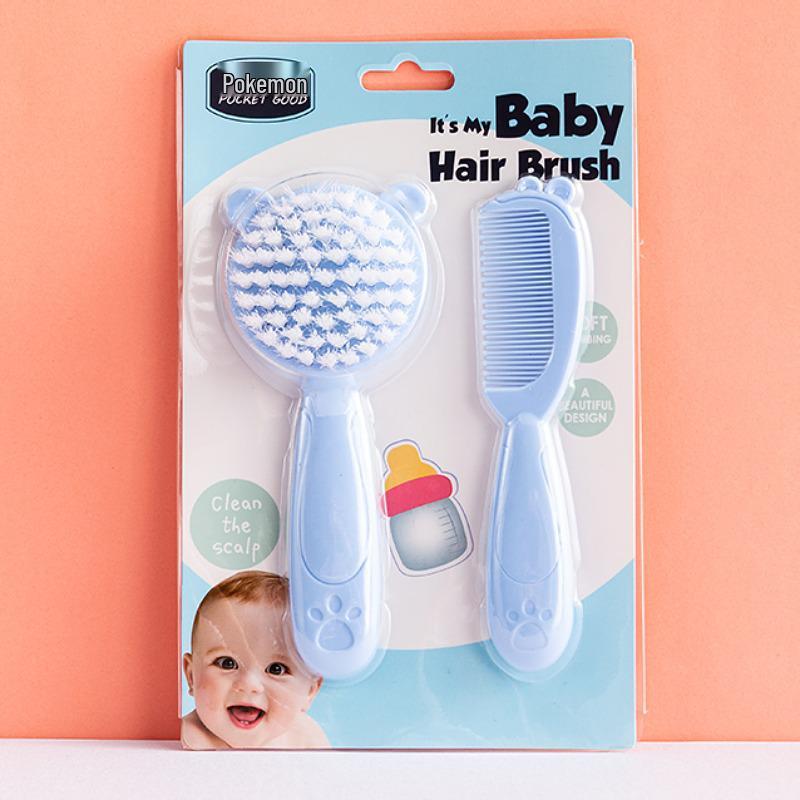 Мягкая нейлоновая расческа и щетка для младенцев от себорейных корочек, набор для мальчиков и девочек синий