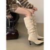 Big Boots, Fashionable Pointed Piled Boots, Pleated Thin High Heels, High Boots, Thin Boots, But Knee Boots