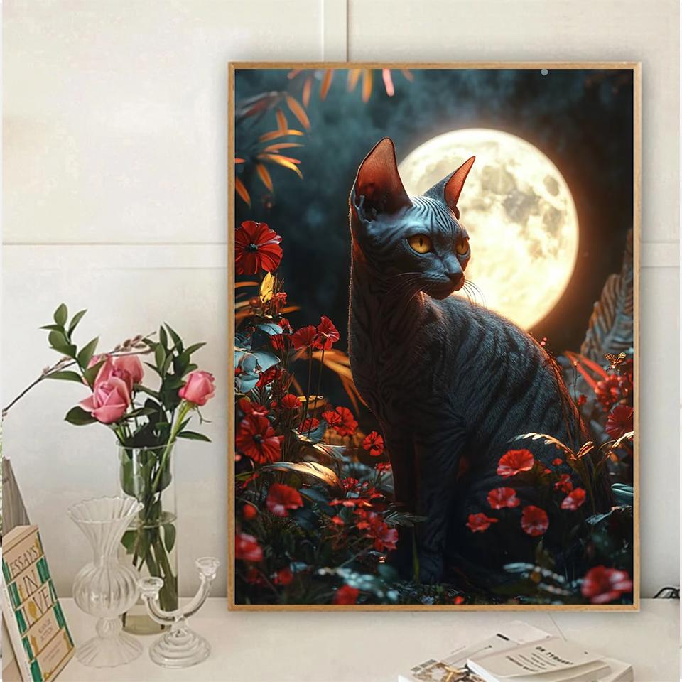 New Arrivals Diamond Embroidery Animal Kit Diy Drill Painting Cat Full Mosaic Moon Home Decor Art Handmade Gift