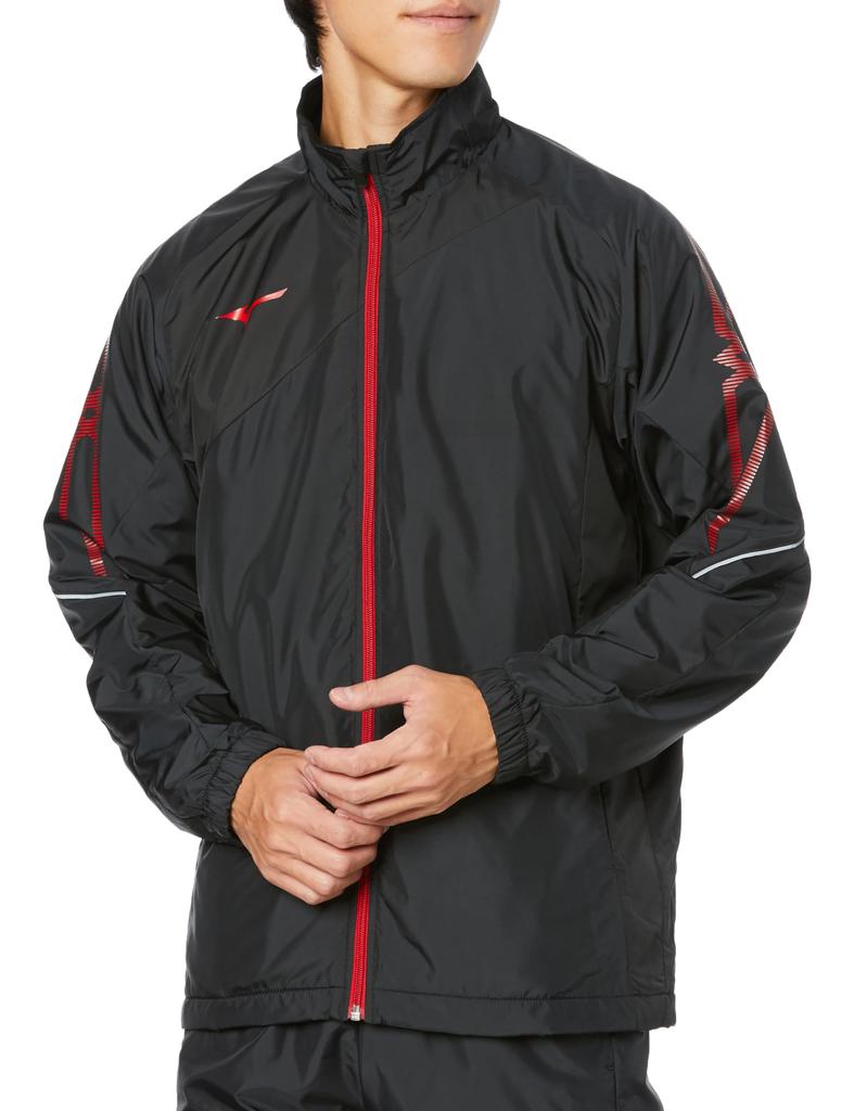 Mizuno Breath Thermo Lined Warmer and Training Size L MC-LINE Jacket, Moisture-Wicking Heat-Generating, Wear, 32MEA631, Black/Chinese Red,
