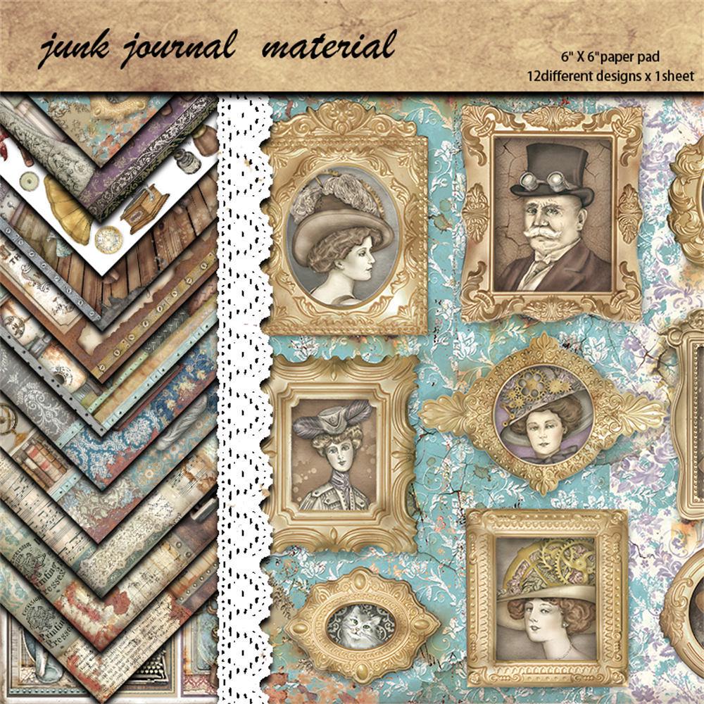 12 Sheets Retro Wanderer Lady Journal Collage Material Paper DIY Stickers