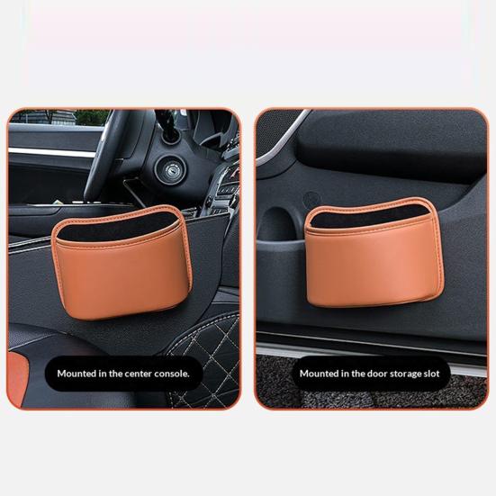 Car Seat Back-Mounted Organizer Storage Box, Non-Destructive Installation Waterproof Leather Texture Multi-Functional Trash Can Door Side Storage for