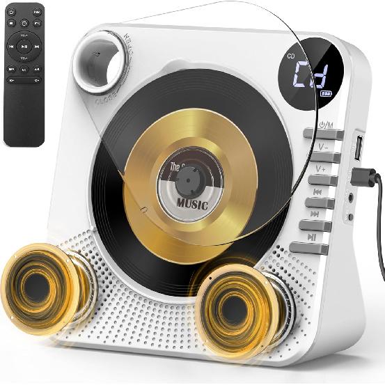 Desktop CD Player Bluetooth with HiFi Dual Speaker, CD Player with Remote Control,Dust Cover,LCD Display,Sleep Timer,USB/AUX/3.5mm Earphone Jack