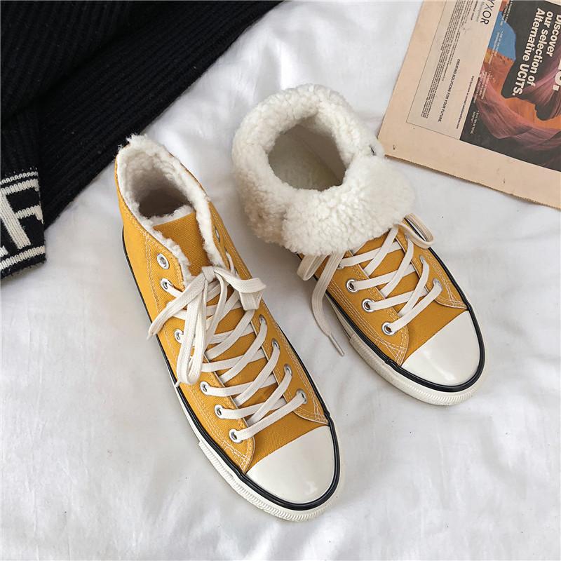 Canvas Shoes Men's High-top Winter Velvet Warm Cotton Shoes Are Trendy and Versatile Student Shoes Men's Cloth Shoes Are Trendy.