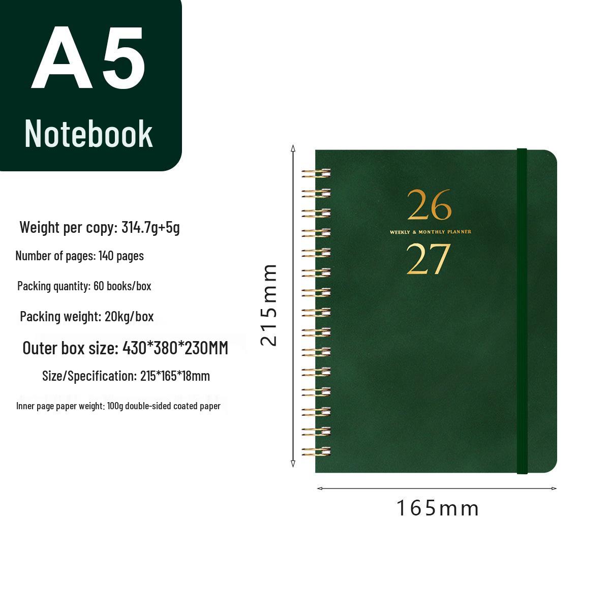 2027 Cross-border A5 Leather Efficiency Planner Notebook