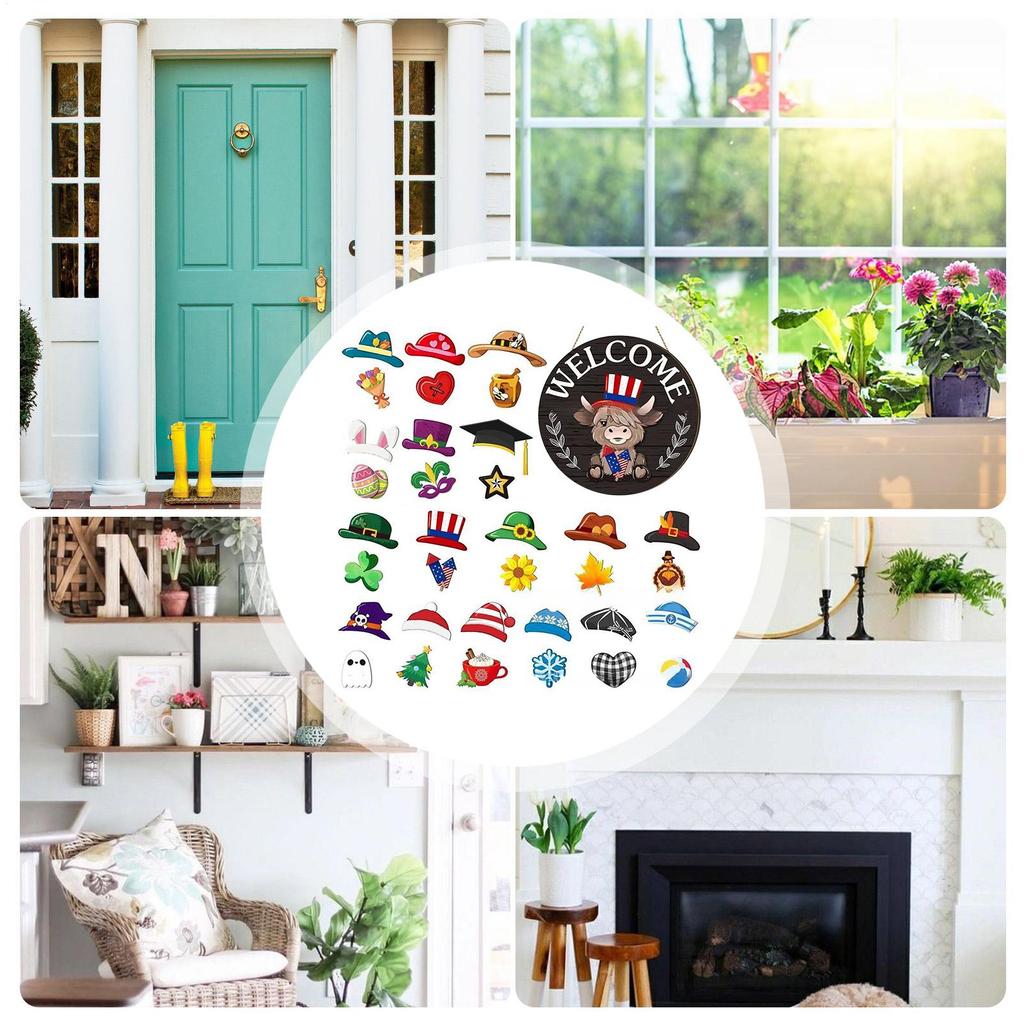 Outdoor Welcome Sign Interchangeable Highland Cow Welcome Sign Set Holiday Decor For Fall Home Bedroom Office Store Housewarming