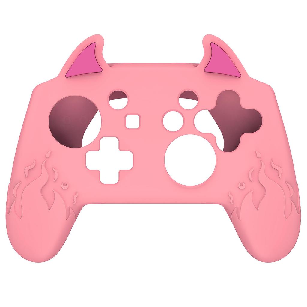PlayVital Cute Demon Silicone Grip Cover for Nintendo Switch Pro Joystick Cap and Stickers Included Controller, [Pink]
