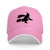 Witch Flying On Broomstick Black Baseball Cap Halloween Magic Theme Design Unisex Adjustable Hat for Adults