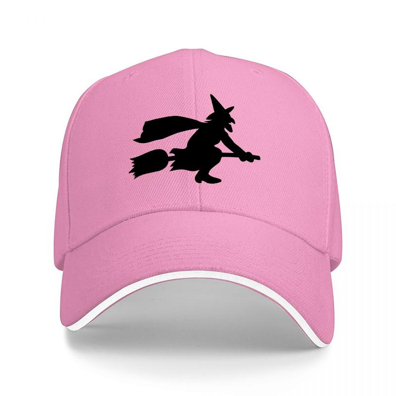 Witch Flying On Broomstick Black Baseball Cap Halloween Magic Theme Design Unisex Adjustable Hat for Adults