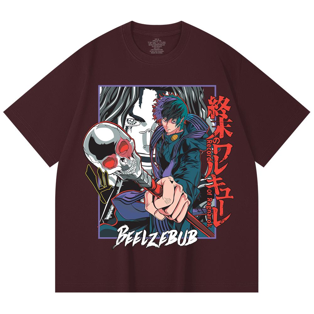 

230 Gsm 100% Cotton Record of Ragnarok V4 Beelzebub Print Unisex Heavy Cotton T Shirt 2XL вина червоного кольору
