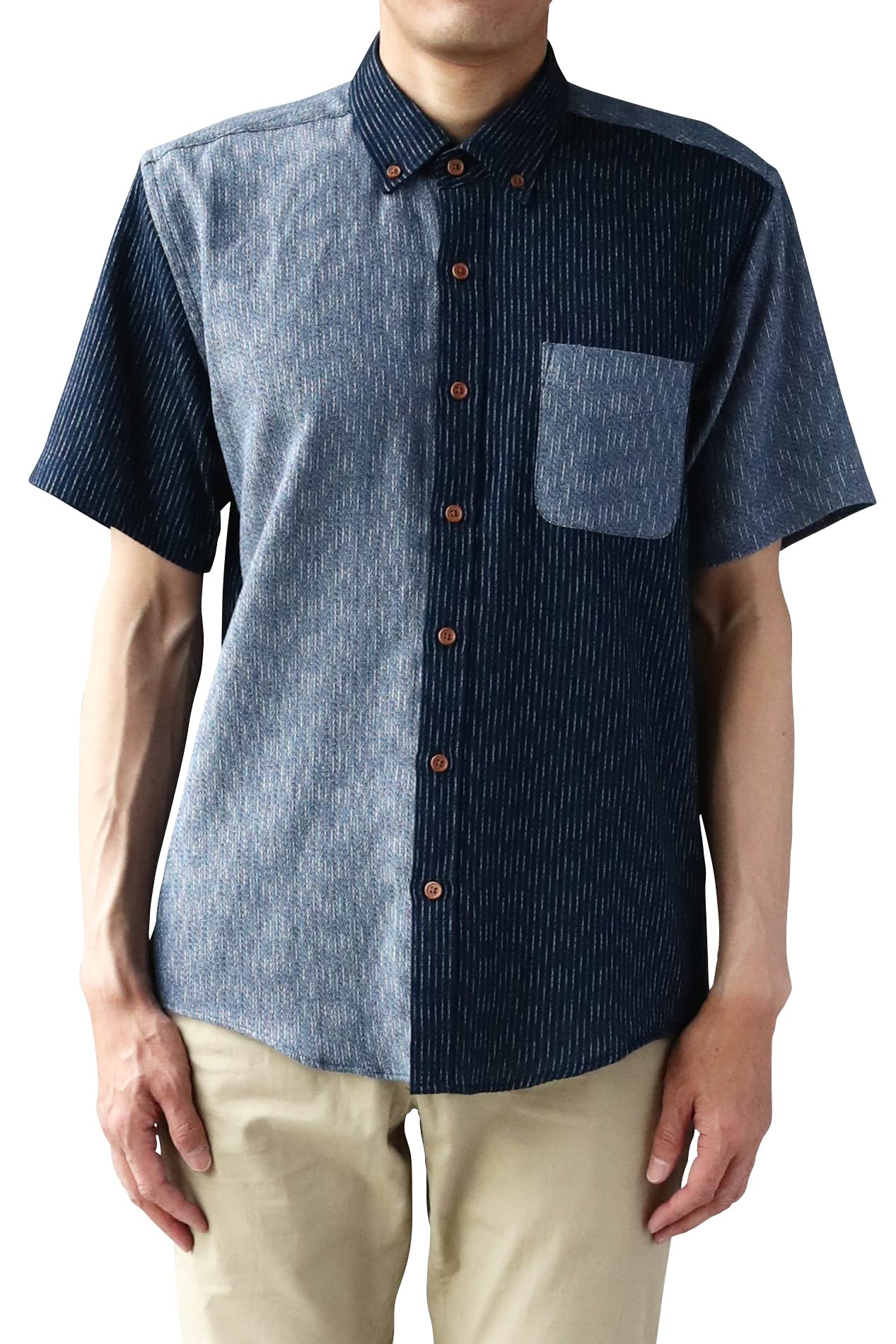 

Рубашка Watanosato Kurume из ткани чидзими переплетения x переплетения с карманом Сделано в Японии День L текстурированная короткорукавная на пуговицах Отцовская (Размер / Цвет