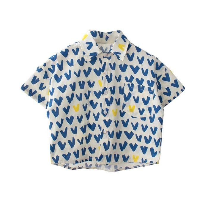 Boys Summer Short Sleeve Shirt Lightweight Korean Beach Vacation Top 90