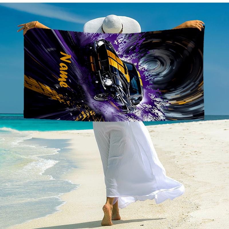 Custom Name Ultra-Soft Beach Towel with Racing Theme,Ideal for Pool - Camping, Diving - Perfect Travel Essential, Vibrant Beach Towel.