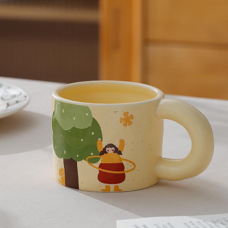 Cute Cup with Lid Creative Mug Ceramic Cup Personalized Couple Water Cup Household Trend Breakfast Cup Coffee Cup