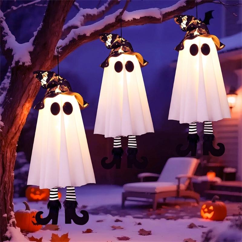 Lighted Specter Hanging Decoration Glowing Specter Hanging Ornament with LED Light For Porch Yard Indoor and Outdoor X3UC