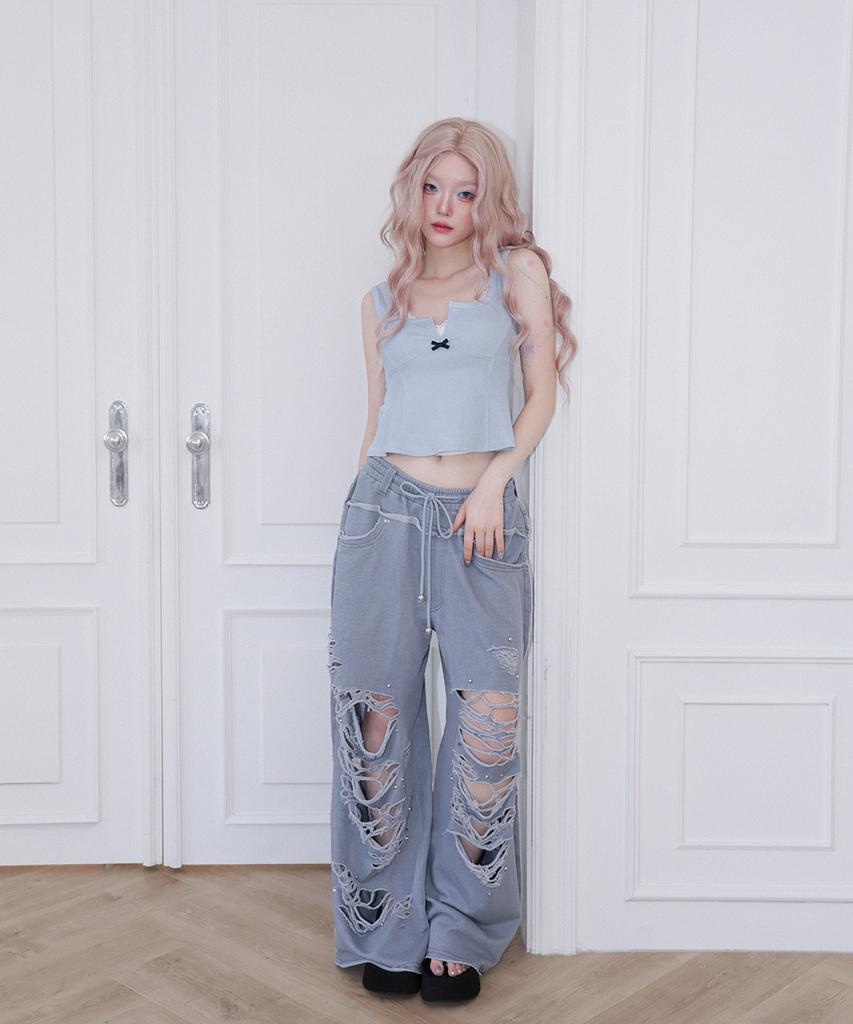 Chelikwili Damage Stud Jogger Pt -Washed Blue