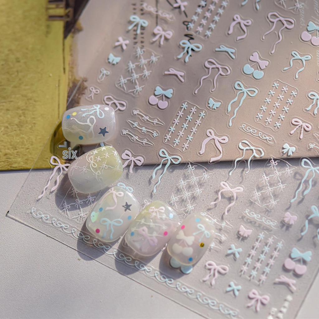 Tomoni Thin & Tough Japanese Nail Stickers - Hot-Selling Phone Case Accessories with Pink & Blue Bow Nail Art