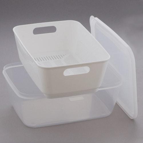 Bestco Antibakterieller und Antiviraler Aufbewahrungsbehälter, Mikrowellenbehälter, 1,8 l, Weiß, MA-3222, Sieb-Set