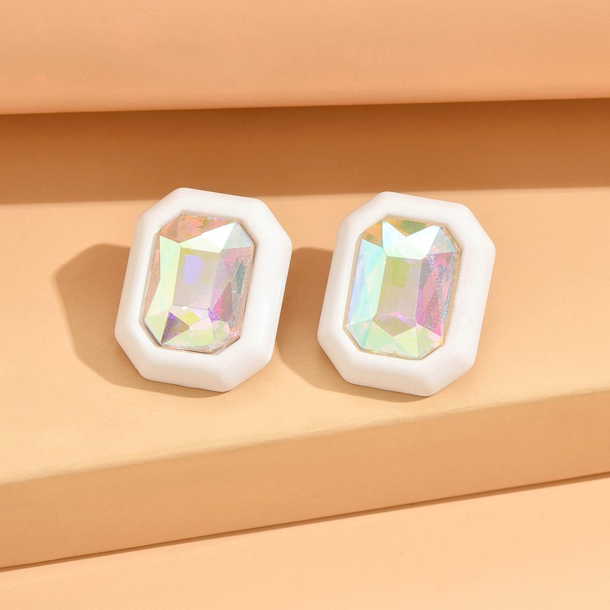 

Square Stud Earrings for Women Fashion Geometric Vintage Colorful Rhinestone Earrings Female Ladies Party Ear Jewelry белый