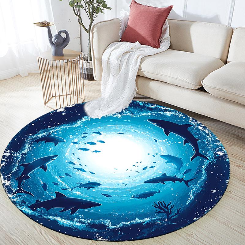 Sharks Round Area Rug,Carpet Rug for Living Room Bedroom Sofa Playroom Decor,Non-slip Floor Mat