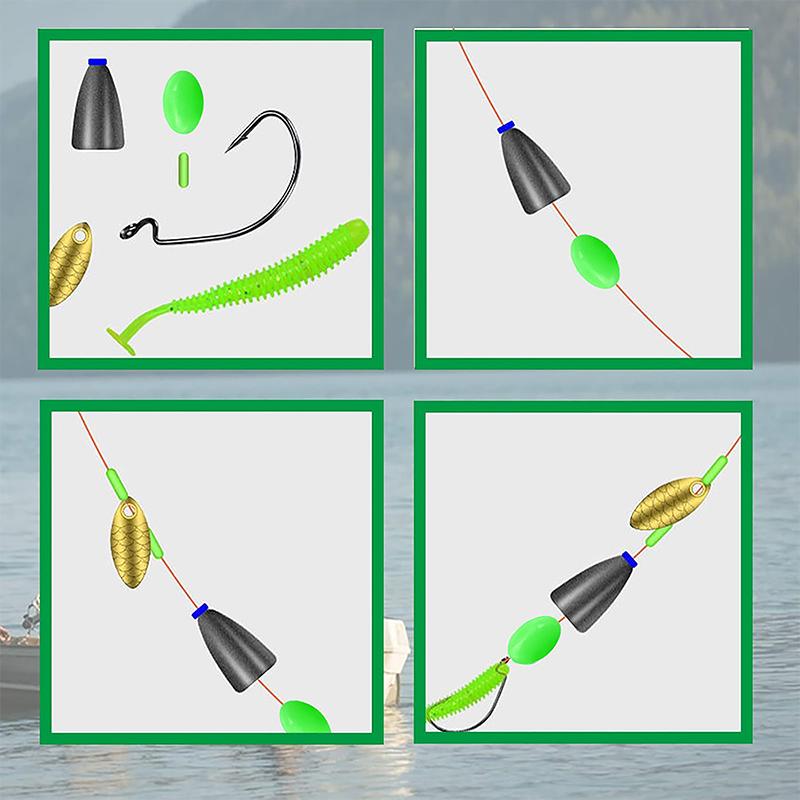 375Pcs/Box Luminous Fishing Beads Olive Green Oval Plastic Fish Beads Anti-Collision Bean Glowing Sink Beads Fishing Gear