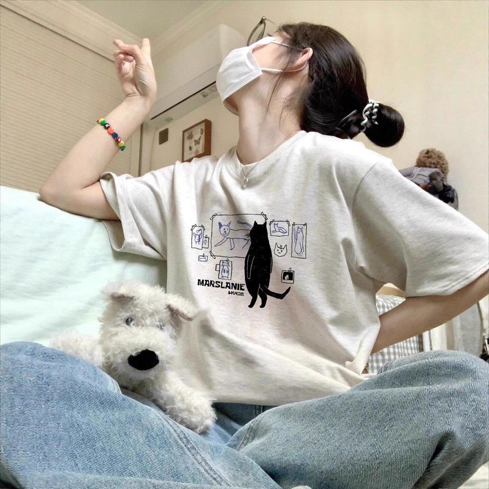 

Pure cotton design American Hong Kong flavor short-sleeved t-shirt women s summer loose and unique chic half-sleeved couple s top tide M (recommended 40-52.5kg )