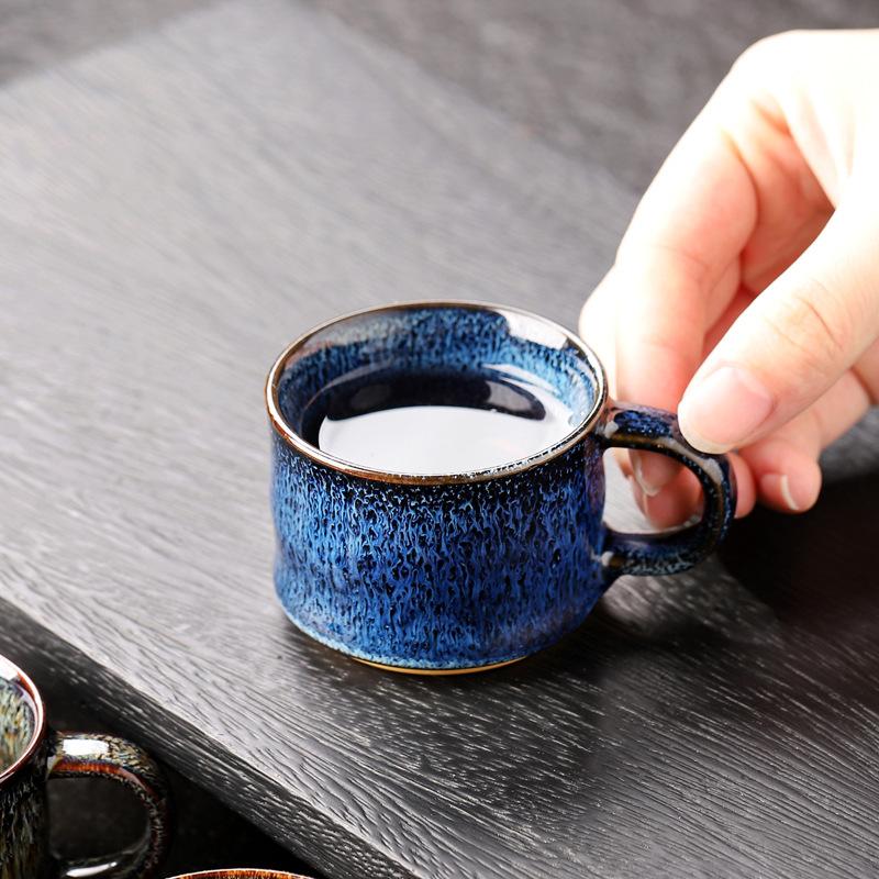 Kiln-changed teacup ceramic five-element cup gift box set, high-end retro tea cup accompaniment gift, give customers a full set of small gifts