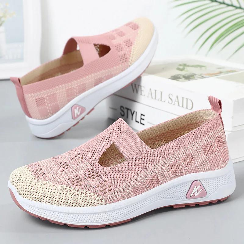 Fashion Women's Fashion Knit Mesh Casual Sneakers Lightweight Slip On Walking Shoes Woman Spring Summer Breathable Comfortable Footwear