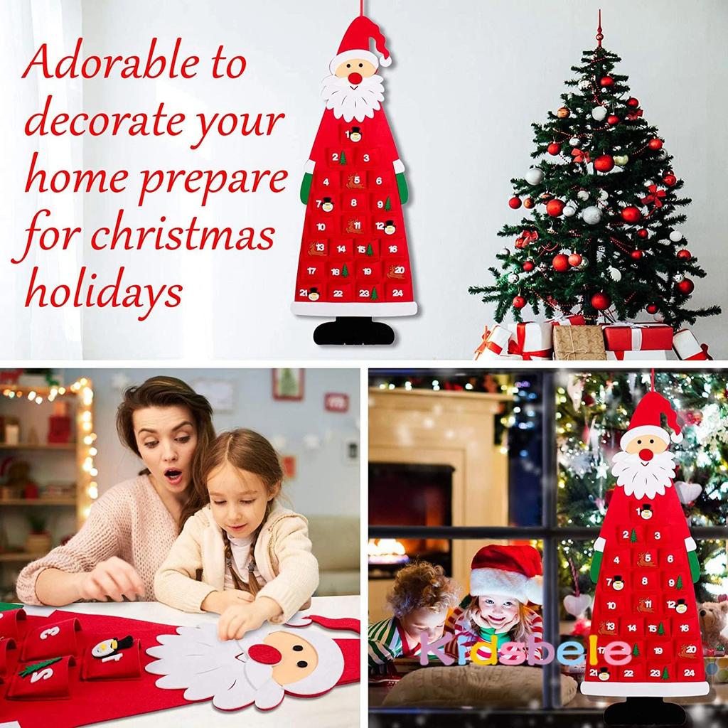 Christmas Felt Advent Calendar Wall Hanging Santa Advent Calendar with Pockets 24 Days Kids Toys For Children Christmas Gift