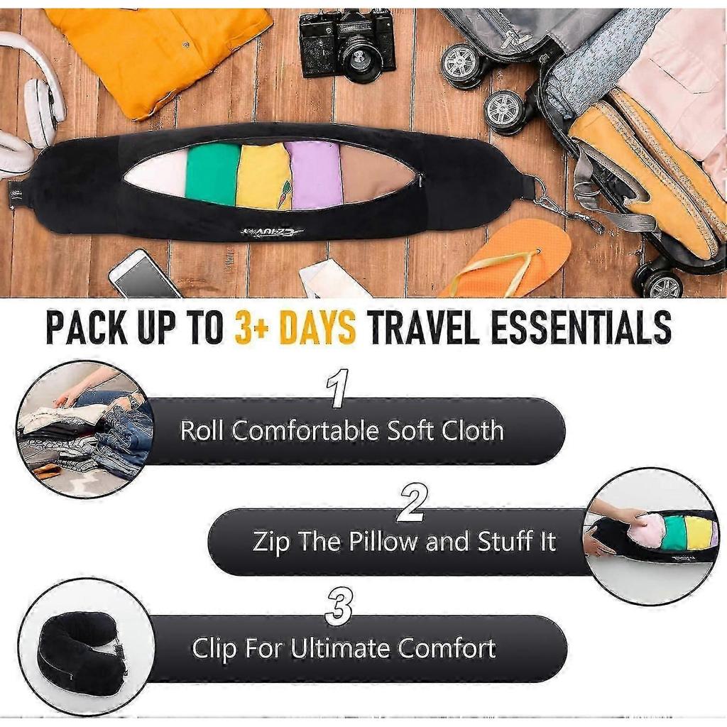 SQCLV Travel Neck Pillow Stuffable with Clothes, Stuffable Neck Pillow for Travel, Zipplicity Packable Neck Pillow, Fillable Travel Pillow Storage Bag