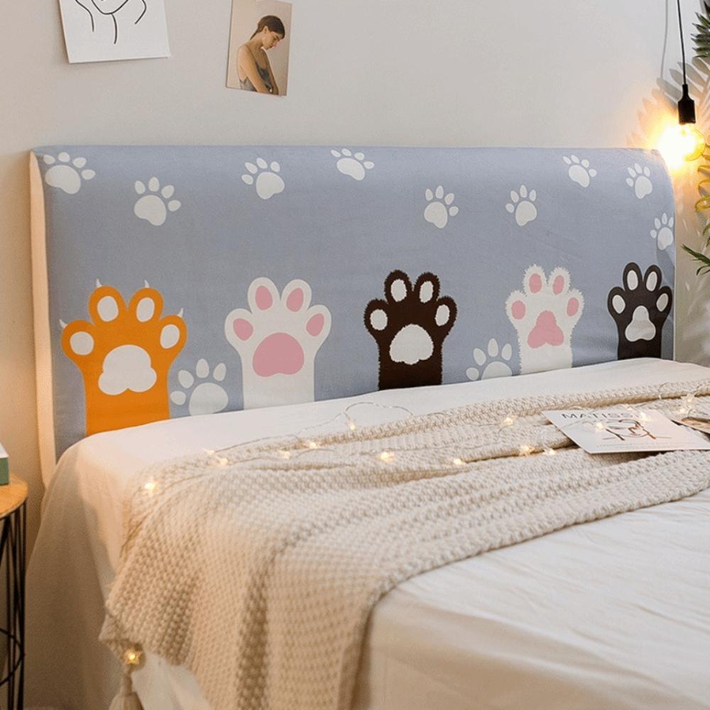 Elastic Bed Head Cover Cartoon Dustproof Bedside Cover Skin-friendly Feel Cat Pattern Bed Back Dust Protector Cover for 1.5m Bed