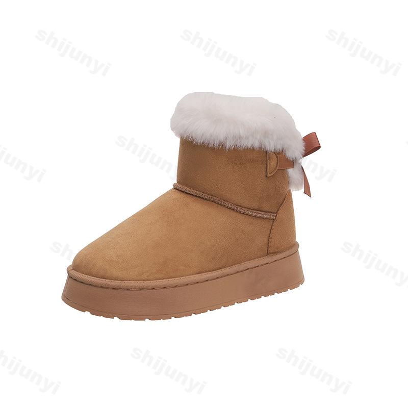 Fashion Large Size Women's Snow Boots 2025 Winter New Fashion Bow Knot Thicken Warm Cotton Boots Height Increasing Outdoor Casual Shoes